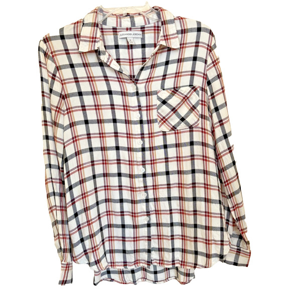 Plaid Button-Down Shirt - Alexander Jordan Womens Size M - Rayon Fabric button u - Picture 1 of 4